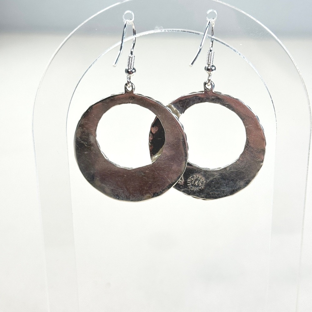 Vintage Taxco Mexico 925 Sterling Silver Beaded Hoop Drop Earrings Boho **READ** - Picture 4 of 16